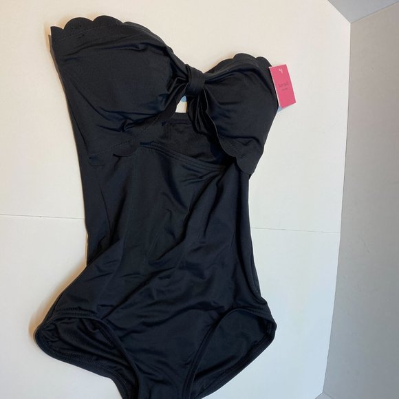 NWT Kate Spade | Black Scalloped Bandeau One Piece - Picture 3 of 5